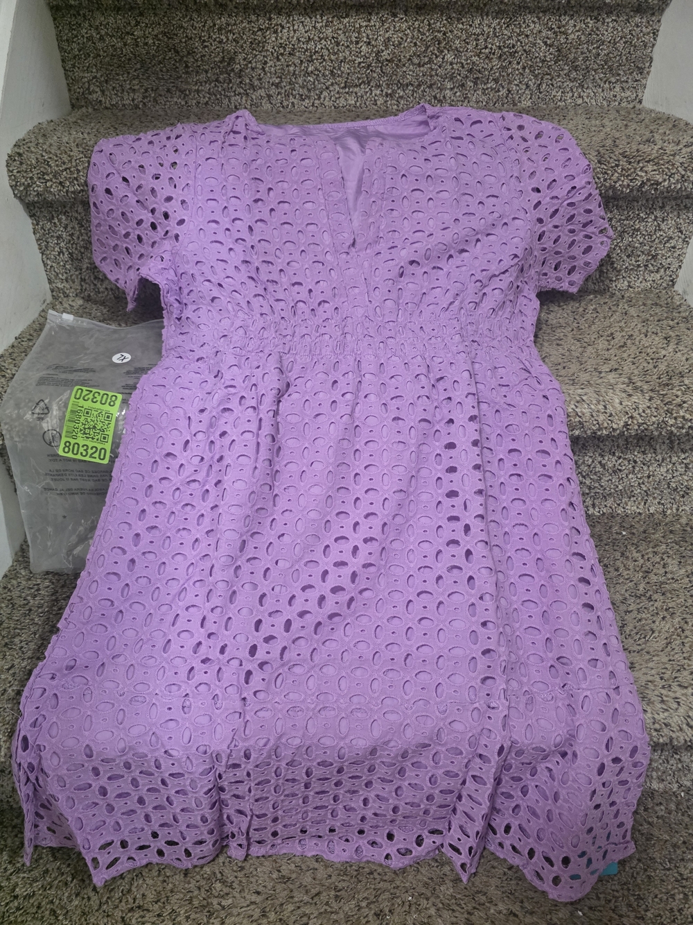 Lavender Eyelet Casual Dress with Short Sleeves